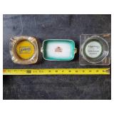 3 Vintage Ash Trays, Trojan, Gambles, Western Motels
