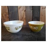 2 Vintage Pirex Bowls Green and white