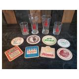 misc Vintage Beer Coaster and Glass Lot Grainbelt Leinenkugels Hamms and more