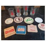 misc Vintage Beer Coaster and Glass Lot Grainbelt Leinenkugels Hamms and more