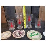 misc Vintage Beer Coaster and Glass Lot Grainbelt Leinenkugels Hamms and more