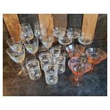 Large Vintage Glass Lot of Various Styles  Wine Juice Pink Depression Glass and more