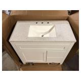 Home Decorators Collection Clady 37 in. Single Sink White Bath Vanity with Silver Ash Cultured Marble Top (Assembled)  Customer Returns See Pictures