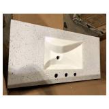 Home Decorators Collection Clady 37 in. Single Sink White Bath Vanity with Silver Ash Cultured Marble Top (Assembled)  Customer Returns See Pictures