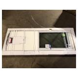 Steves & Sons 31-3/4 in. x 79 in. Reliant Series Clear 1/2-Lite Mini-Blind White Primed Fiberglass Front Door Slab w/ Medium Pet Door   Customer Returns See Pictures