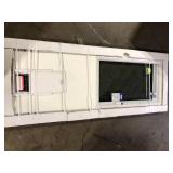 Steves & Sons 31-3/4 in. x 79 in. Reliant Series Clear 1/2-Lite Mini-Blind White Primed Fiberglass Front Door Slab w/ Medium Pet Door   Customer Returns See Pictures