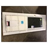 Steves & Sons 31-3/4 in. x 79 in. Reliant Series Clear 1/2-Lite Mini-Blind White Primed Fiberglass Front Door Slab w/ Medium Pet Door   Customer Returns See Pictures