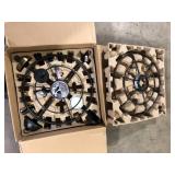 Home Decorators Collection Heritage Point 25 in. Indoor/Covered Outdoor Brushed Gold Fandelier Ceiling Fan with Integrated LED and Remote Included  Customer Returns See Pictures