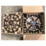 Home Decorators Collection Heritage Point 25 in. Indoor/Covered Outdoor Brushed Gold Fandelier Ceiling Fan with Integrated LED and Remote Included  Customer Returns See Pictures