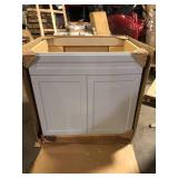 Hampton Bay Designer Series Melvern 33 in. W x 24 in. D x 34.5 in. H Assembled Shaker Sink Base Kitchen Cabinet in Heron Gray Customer Returns See Pictures