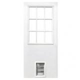 Steves & Sons 31-3/4 in. x 79 in. Reliant Series Clear 9-Lite White Primed Fiberglass Front Door Slab with Medium Pet Door   Customer Returns See Pictures