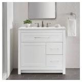 Home Decorators Collection Clady 37 in. Single Sink White Bath Vanity with Silver Ash Cultured Marble Top (Assembled)  Customer Returns See Pictures