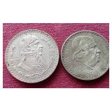 (2) Vintage Partial Silver Mexican Pesos