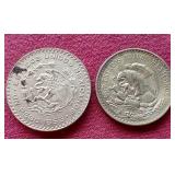(2) Vintage Partial Silver Mexican Pesos