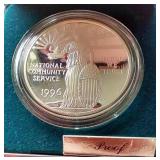 1996 National Community Service Proof Silver Dollar