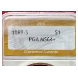 1889-S Morgan Dollar - PGA MS64+ Key Coin!