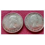 (2) 80% Silver Canada Half Dollars