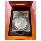 Awesome 2012-S Silver Eagle - ANACS MS70 With Beautiful Wood Case