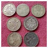 (7) Small Silver Coins - Mostly British 3 Pence