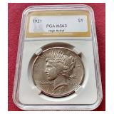 1921 Peace Dollar PGA MS63 - Key Coin!