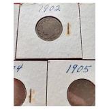 (5) Liberty "V" Nickels - 1901-1905