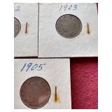 (5) Liberty "V" Nickels - 1901-1905