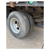 2007 White Chevy 3500 Diesel truck, flatbed with side rails, rack extending over the cab