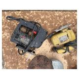 Pallet of corded tools: circular saws, cutoff saws, jigsaws, angle sander, pulleys