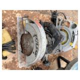 Pallet of corded tools: circular saws, cutoff saws, jigsaws, angle sander, pulleys