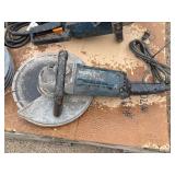 Pallet of corded tools: circular saws, cutoff saws, jigsaws, angle sander, pulleys