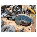 Pallet of corded tools: circular saws, cutoff saws, jigsaws, angle sander, pulleys