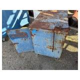 Metal workbench or tool cabinet with 2 drawers and 2 lower cabinet doors.