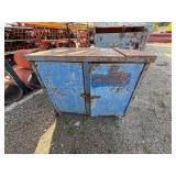 Metal workbench or tool cabinet with 2 drawers and 2 lower cabinet doors.