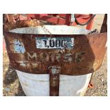 Steel lifting attachment with bucket possibly designed for mortar lifting H 46” x W 26”