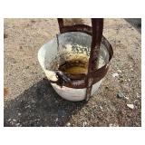 Steel lifting attachment with bucket possibly designed for mortar lifting H 46” x W 26”