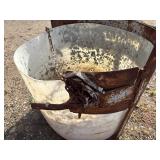 Steel lifting attachment with bucket possibly designed for mortar lifting H 46” x W 26”