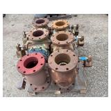 Pallet of 6" Flange Plug Valves. The shaft has a lever arm.