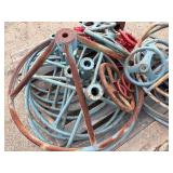 Pallet of valve hand wheels and protective frames. One valve body.