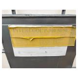 Plastic tank inside a metal cage. L 39 ½” x W 47” x H 46”