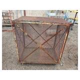 Steel mesh security cage on casters for easy mobility and forklift attachment rack