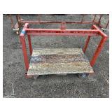 (2) Industrial flatbed carts/dollies with wood plank deck and caster wheels. Includes central lifting eye