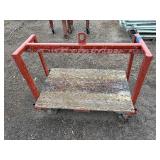 (2) Industrial flatbed carts/dollies with wood plank deck and caster wheels. Includes central lifting eye