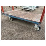 (2) Industrial flatbed carts/dollies with wood plank deck and caster wheels. Includes central lifting eye