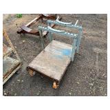 Custom-built rolling cart w/slotted channel uprights, three-tier cart, Steel rolling pipe/tank cradle