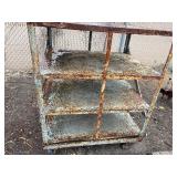 Custom-built rolling cart w/slotted channel uprights, three-tier cart, Steel rolling pipe/tank cradle