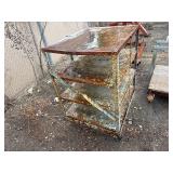Custom-built rolling cart w/slotted channel uprights, three-tier cart, Steel rolling pipe/tank cradle