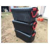 (3) Larger Heavy Duty Wheeled Totes - Black