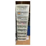 Lanyards and eyewear retainers in 9 plastic storage stacking drawers