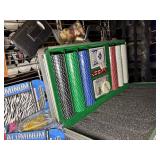 Key chains, Flashlights, rubber bands,  aluminum wallets, poker set in case, shot glasses