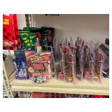 NASCAR lighters, cars, shirts, can coolers, blankets, flasks, desk set, hats, and license plates